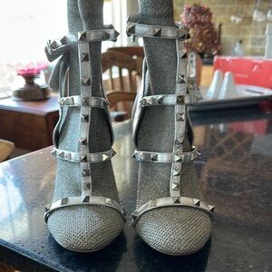 Valentino Gray Studded High Heel Sandals